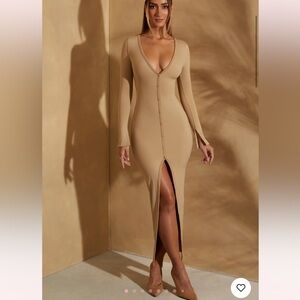 HALSEY Long Sleeve Button Down Maxi Dress in Tan